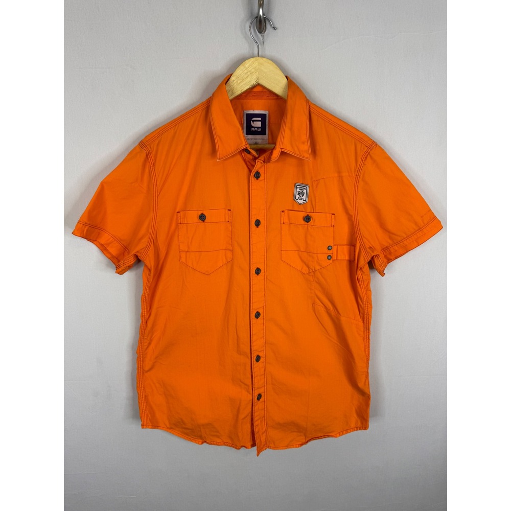 G-Star Raw Mens Work Lamond Shirt S/S Orange Button Down Large 311210032 - Picture 1 of 8